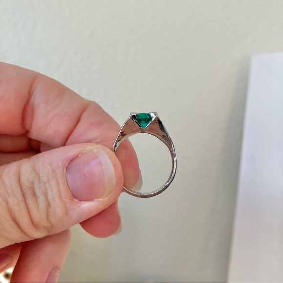 Art Deco Green Stone Emerald Square Cut Ring “Aiden” Diamond Forest Earthy Elven - Picture 13 of 14